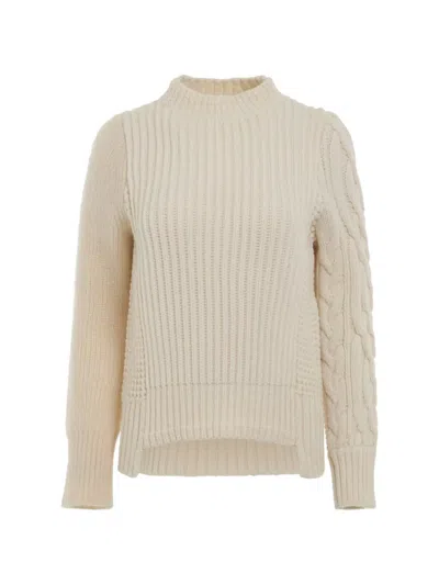 Sacai Cable-knit Ribbed Sweater In Brown