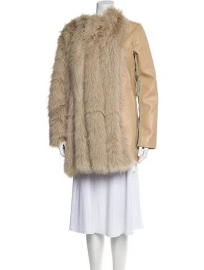 Pre-owned Sacai Calf Leather Faux Fur Coat In Neutral