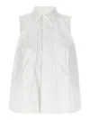 Sacai Layered Pleated Poplin Shirt In White