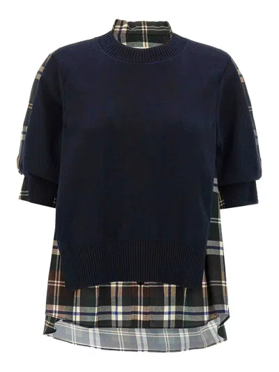 Sacai Knitted Panel Shirt In Green/brown