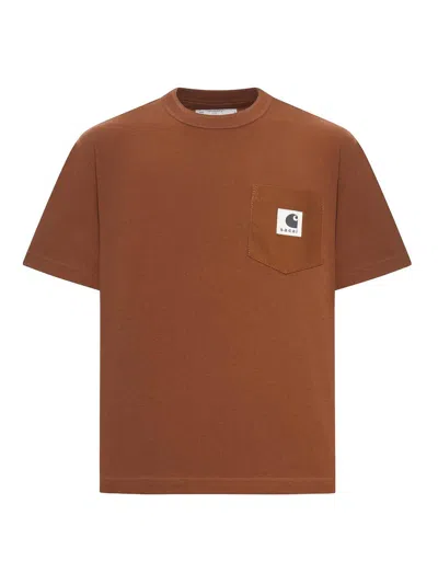 Sacai Carhartt Wip Cotton Jersey T-shirt In Brown