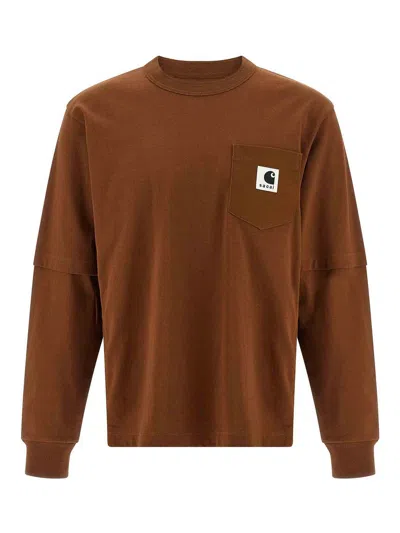 Sacai T-shirt Capsule  X Carhartt Wip In Brown