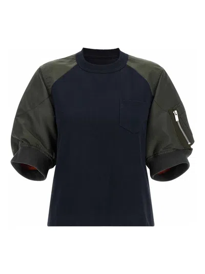 Sacai Panelled Puff-sleeve T-shirt In Multi