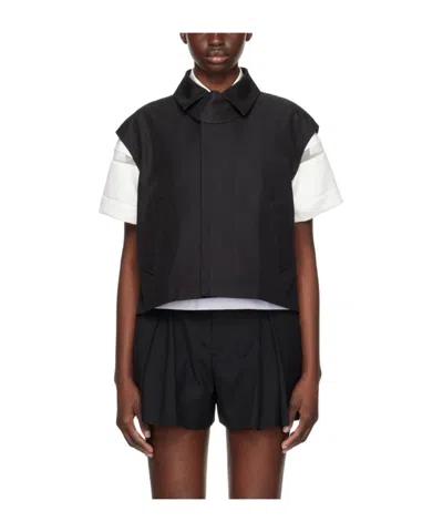 Sacai Cap-sleeved Pleated Shirt In Black