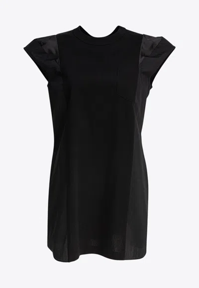 Sacai Cap-sleeved Poplin Mini Dress In Black