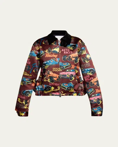 Sacai Car Print Collared Jacket In Bordeaux