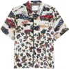 Sacai Short-sleeved Shirt With Classic Collar And Tropical Motif In Multi
