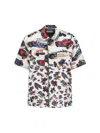 Sacai Short-sleeved Shirt With Classic Collar And Tropical Motif In Multi