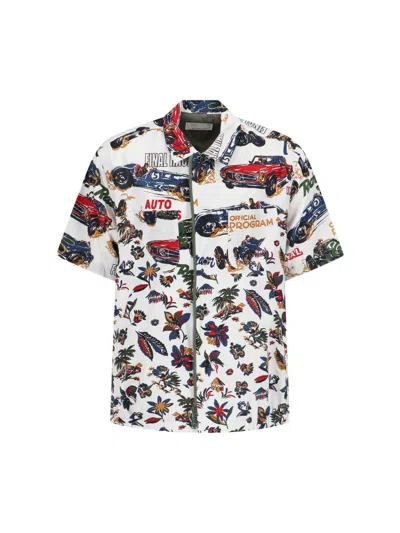 Sacai White Car Race Tropical Print Shirt In Ivory