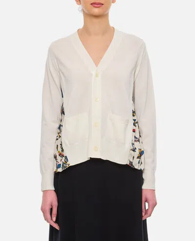 Sacai Car Race / Tropical Print Cardigan In White