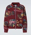 Sacai Men's Ribbed Car Race-print Blouson Jacket In Burgundy