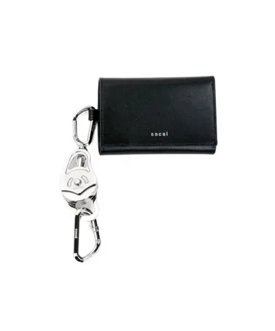Sacai Carabiner-detail Trifold Wallet In Black