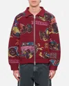 Sacai Patterned Knit Cardigan With Double-slider Zipper In Red
