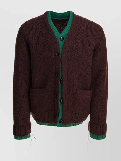 SACAI CARDIGAN CONTRAST TRIM WOOL BLEND