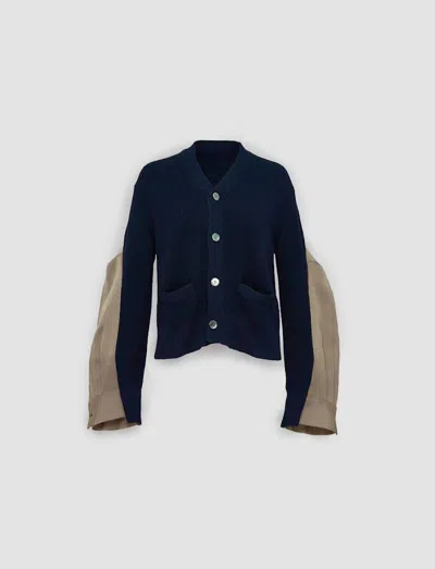 Sacai Cardigan Double-faced In Navy×beige