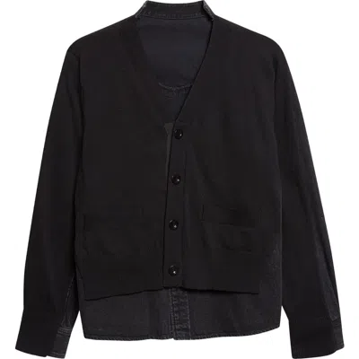 Sacai Cardigan Front Denim Shirt In Black