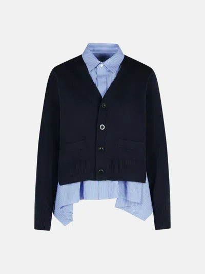 Sacai Cardigan In Navy Cotton Blend