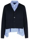 Shop Sacai Cardigan In Navy Cotton Blend
