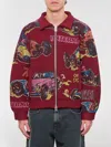 Sacai Patterned Knit Cardigan With Double-slider Zipper In Red