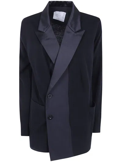 Sacai Cardigan Suiting X Wool Knit In Blue