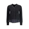 Sacai Cardigan With Denim Panel In Black