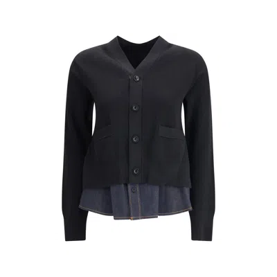 SACAI CARDIGAN WITH DENIM PANEL