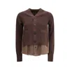 Sacai Cardigan With Denim Panel In Brown