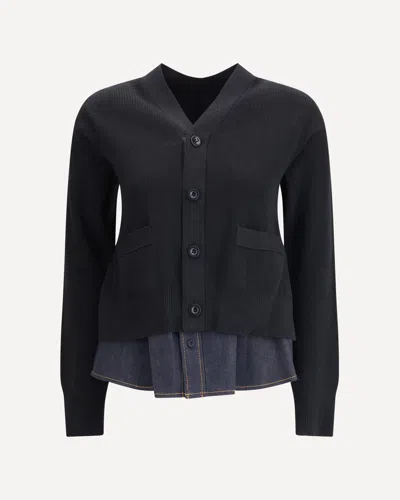 Sacai Cardigan With Denim Panel In Black
