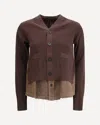 Sacai Cardigan With Denim Panel In Brown