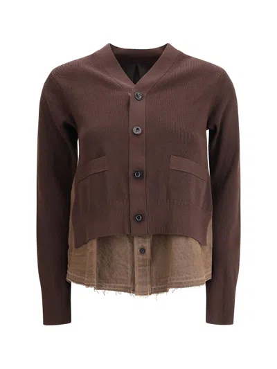 SACAI CARDIGAN WITH DENIM PANEL