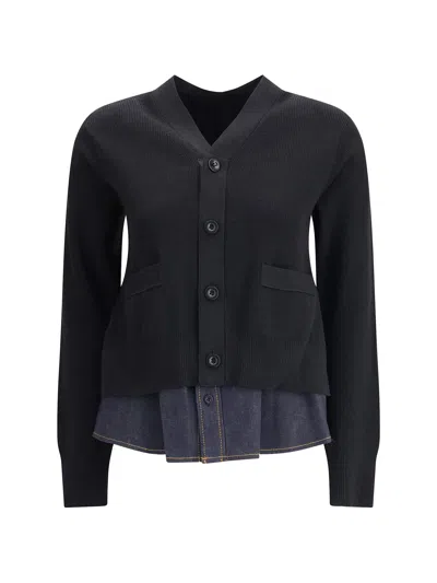SACAI CARDIGAN WITH DENIM PANEL