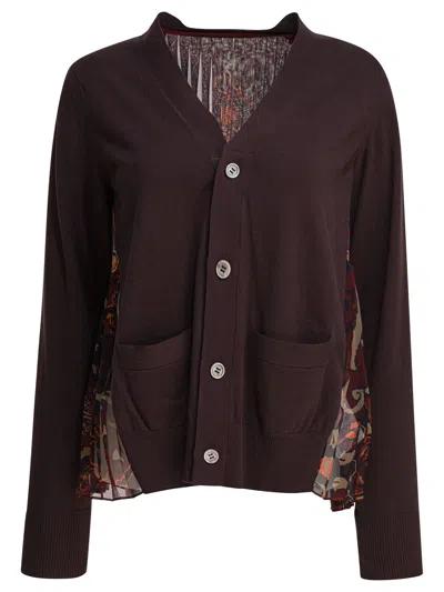Sacai Knitwear Cardigan Floral Print In Brown