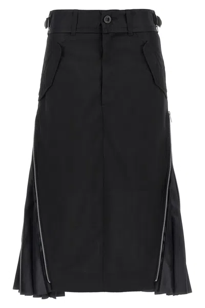 Sacai Suiting Mix Skirt In Black