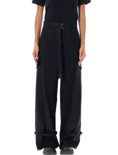Sacai Pinstripe Trousers Featuring Cargo Pockets In Black