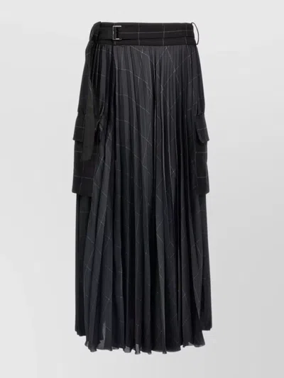 SACAI CARGO POCKETS CHECKERED PLEATED SKIRT