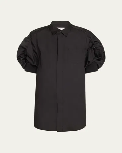 Sacai Black Puff Sleeve Mini Dress In 001 Black