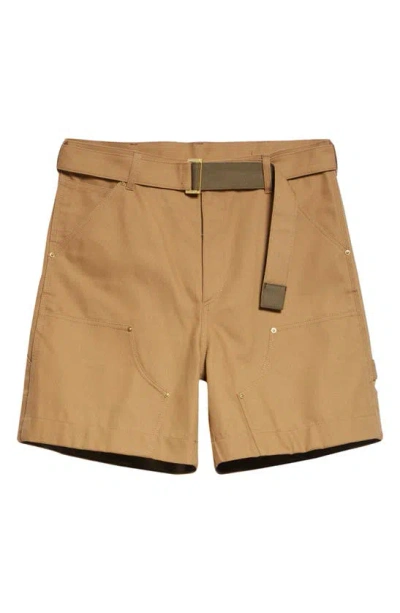Sacai Carhartt Wip Belted Cotton Canvas Shorts In Beige