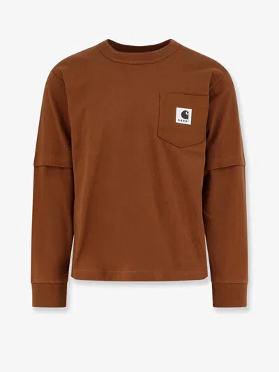 Sacai Carhartt Wip Cotton Jersey L/s T-shirt In Brown