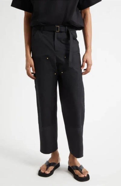 Sacai Carhartt Wip Straight-leg Belted Panelled Cotton-canvas Trousers In Black