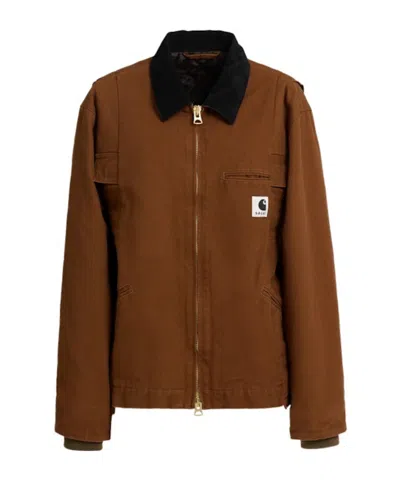 Sacai Carhartt Wip Duck Puffer Jacket In Brown