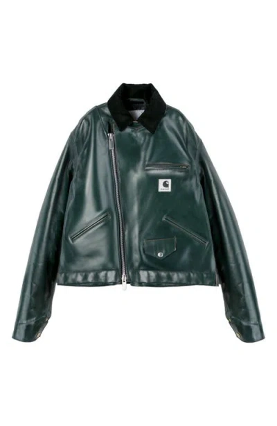 Sacai X Carhartt Wip Leather Utility Jacket In Green