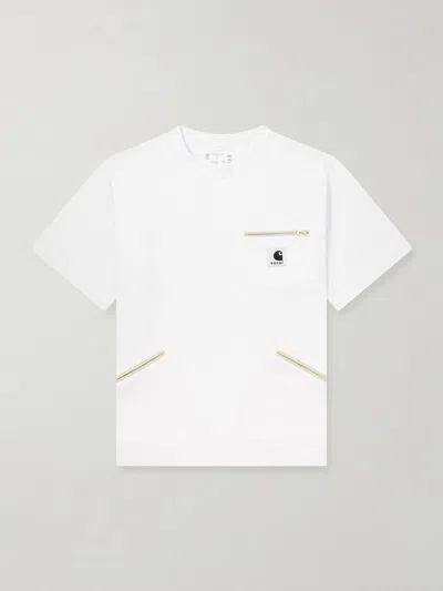 Sacai Carhartt Wip Logo-appliquéd Cotton-jersey T-shirt In White