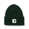 Sacai Carhartt Wip Rib Wool & Nylon Logo Beanie In Brown