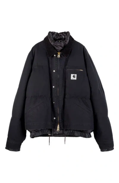 Sacai Carhartt Wip Washed Duck Canvas Down Puffer Jacket In Black