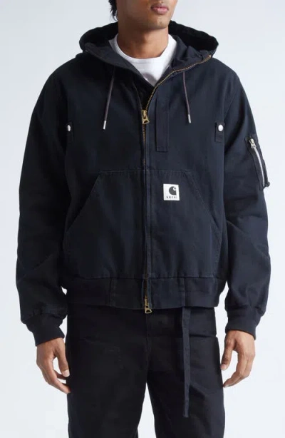 Sacai Carhartt Wip Washed Duck Canvas Jacket In Black