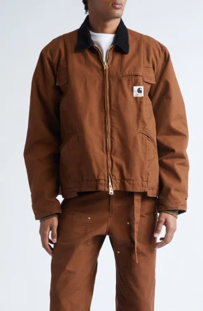 Sacai Carhartt Wip Cotton Corduroy-trimmed Panelled Cotton-canvas Jacket In Brown