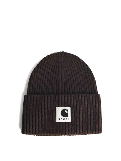 Sacai Carhartt Wip Wool Knit Beanie In Brown