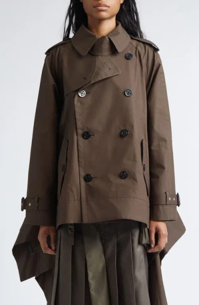 Sacai Cascade Panel Trench Coat In Brown