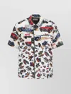 Sacai Short-sleeved Shirt With Classic Collar And Tropical Motif In Multi