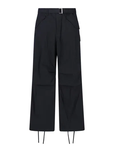 Sacai Drawstring Tapered Pants In Black